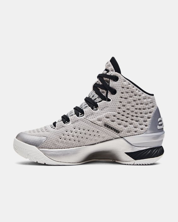 Pre-School Curry 1 Black History Month Basketball Shoes, Silver, pdpMainDesktop image number 1